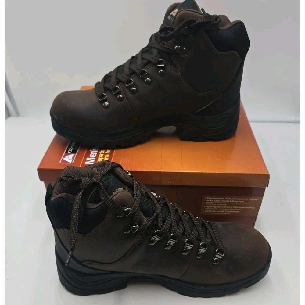 Ozark Trail Bandy II Men's Hiking Boots Size 11W Dark Brown Leather Waterproof